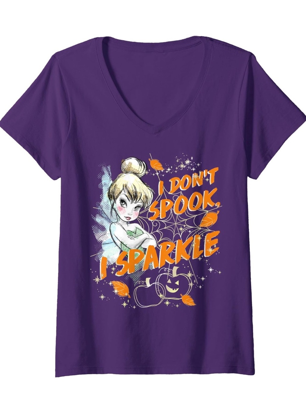 Tinkerbell, I Don't Spook I Sparkle Purple Womens’ V-Neck Tee